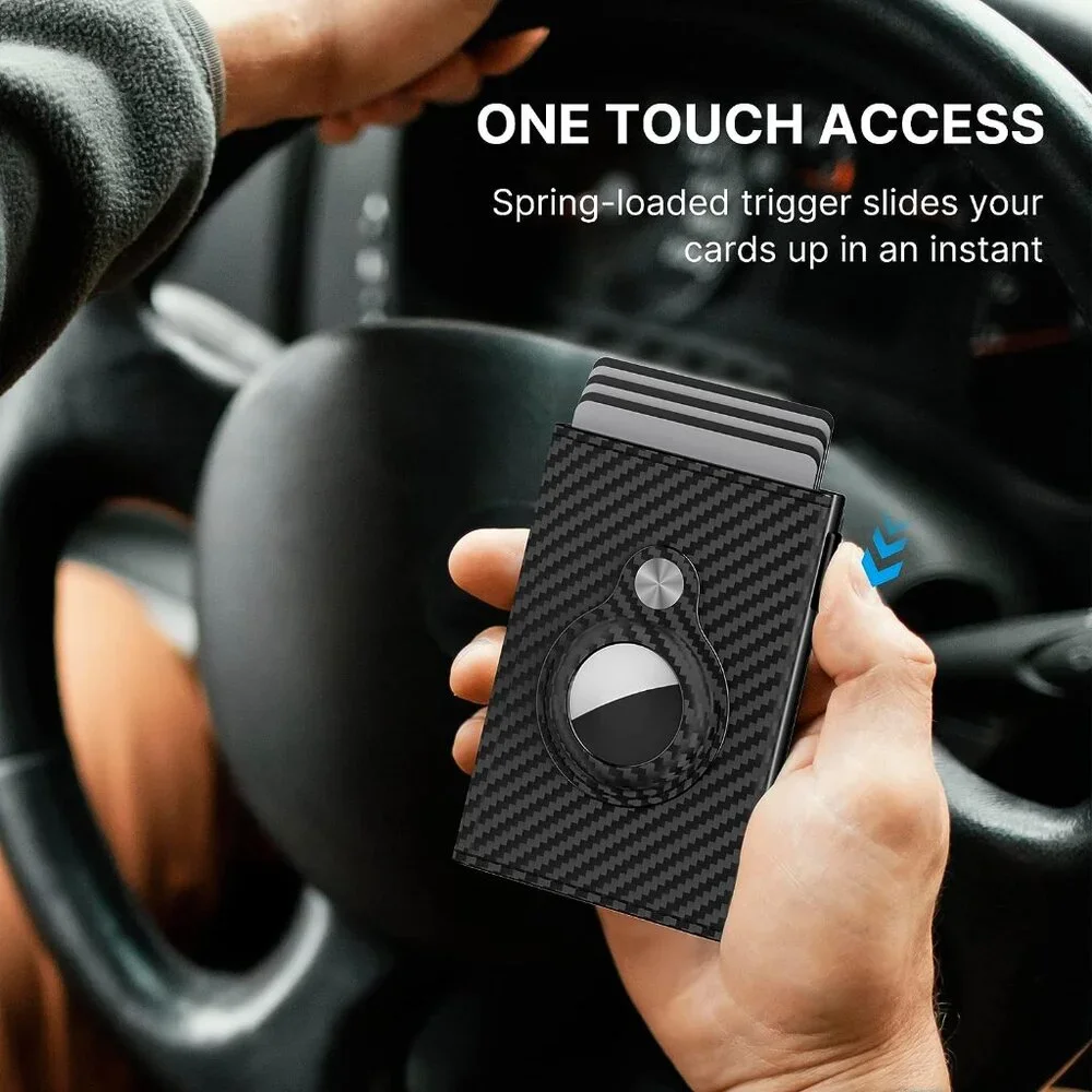 Mens Smart Wallet Card Holder for AirTag: Leather, Compatible with Apple Air Tag